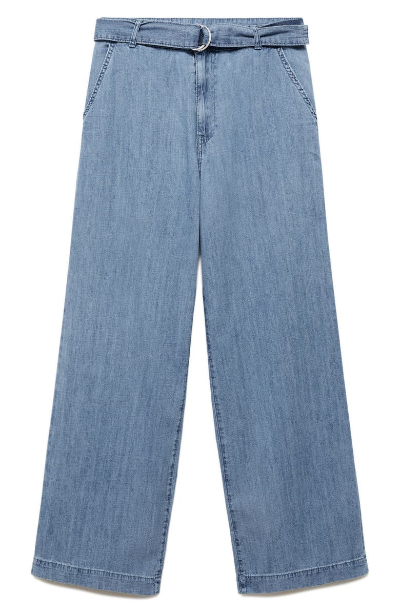 MANGO Belted Denim Wide Leg Pants, Alternate, color, 