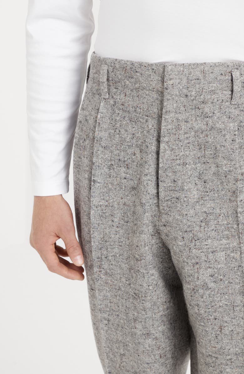 Brunello Cucinelli Virgin wool and silk donegal relaxed fit trousers with double pleats, Alternate, color,