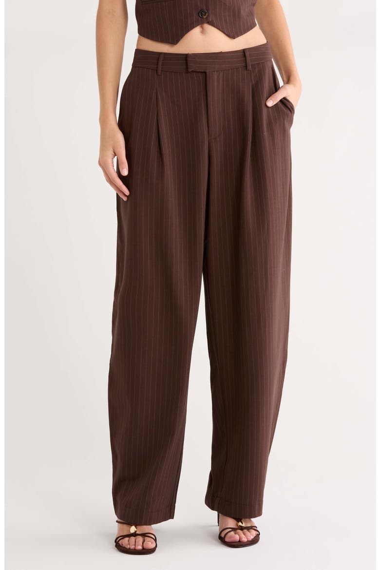 Barrel Pinstripe High Waist Trousers, Main, color, CHOCOLATE PINSTRIPE