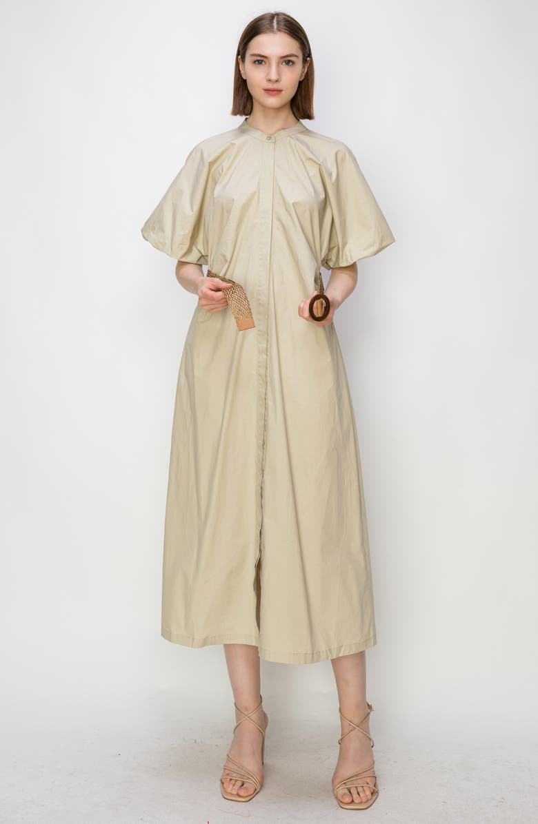 MELLODAY Puff Sleeve Belted Midi Shirtdress, Alternate, color, 