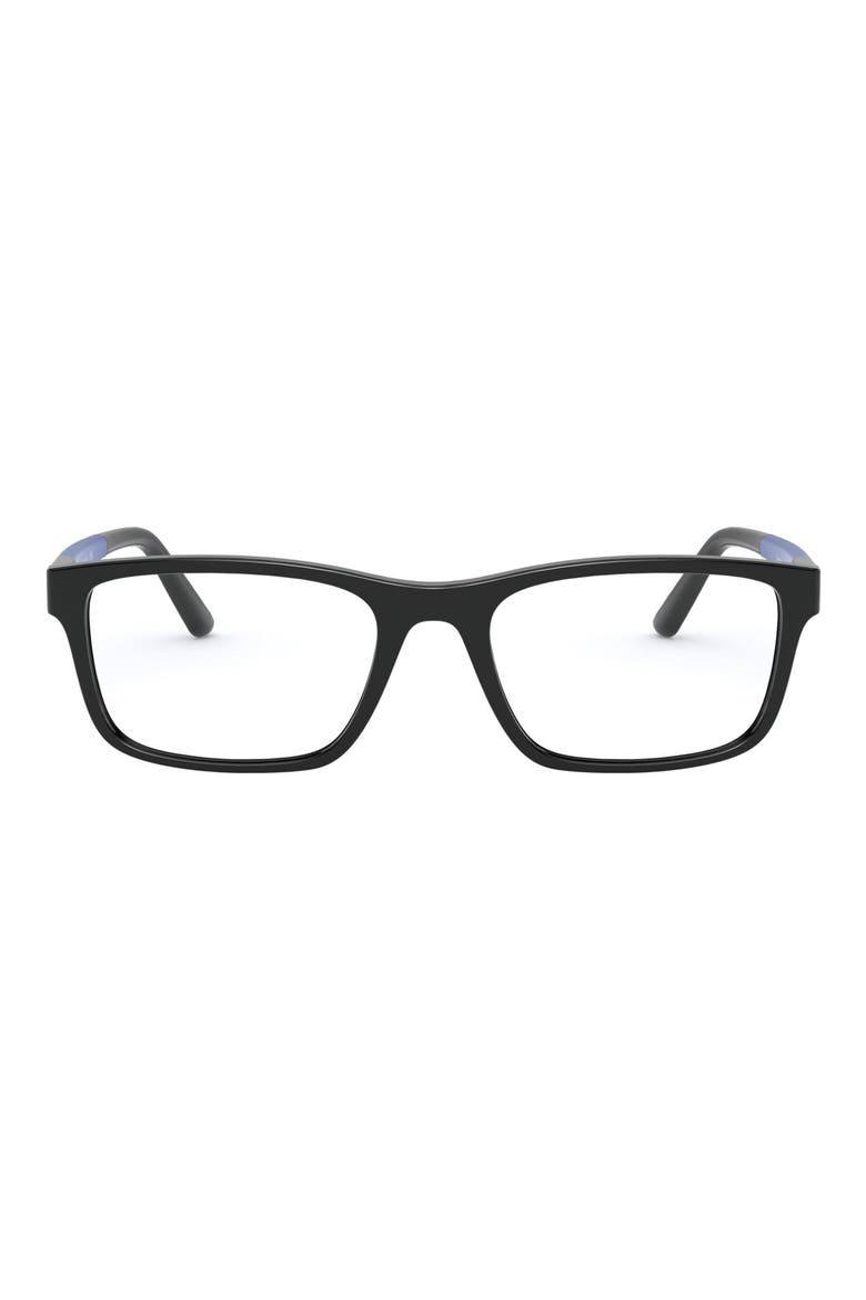 Ralph Lauren 55mm Rectangular Optical Glasses, Main, color, BLACK