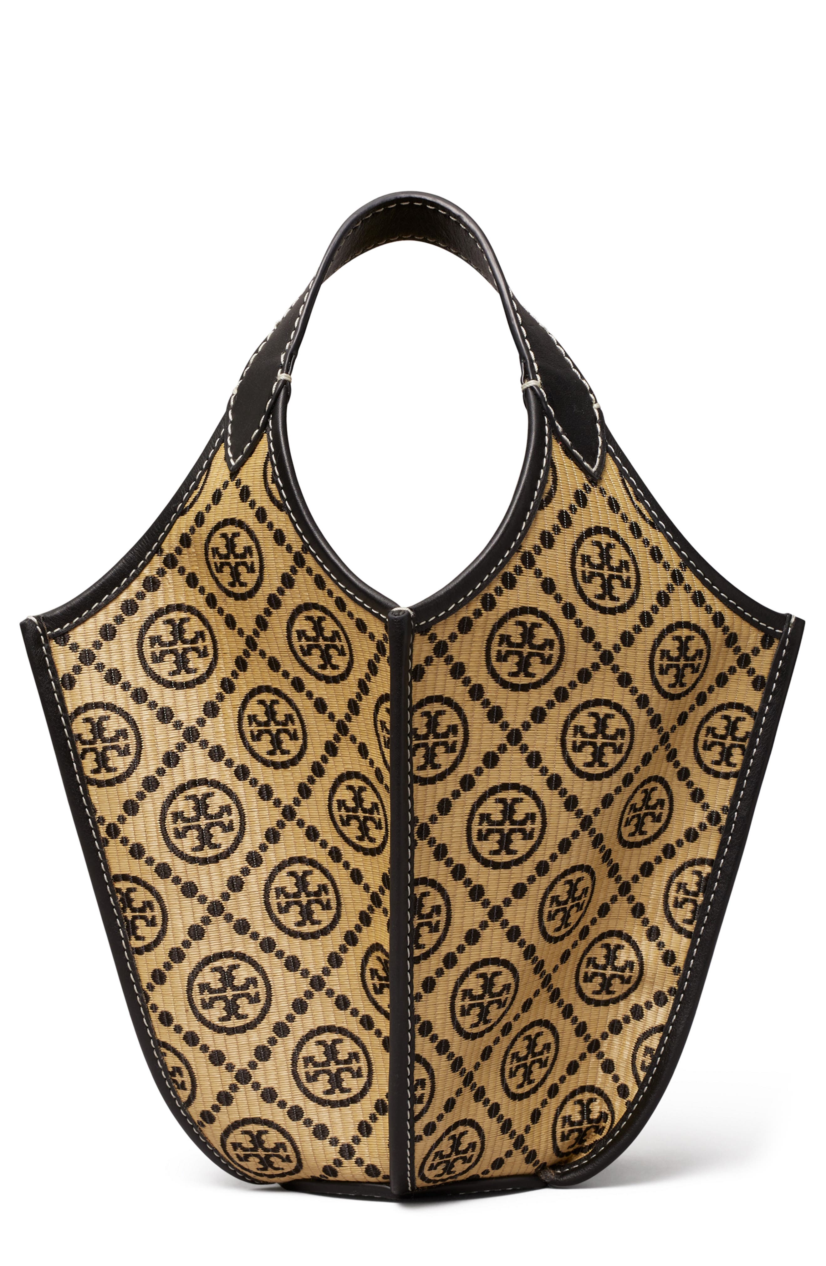 Tory Burch T Monogram Raffia Top Handle Bag, Main, color, 