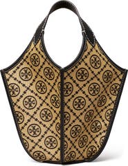 Tory Burch T Monogram Raffia Top Handle Bag