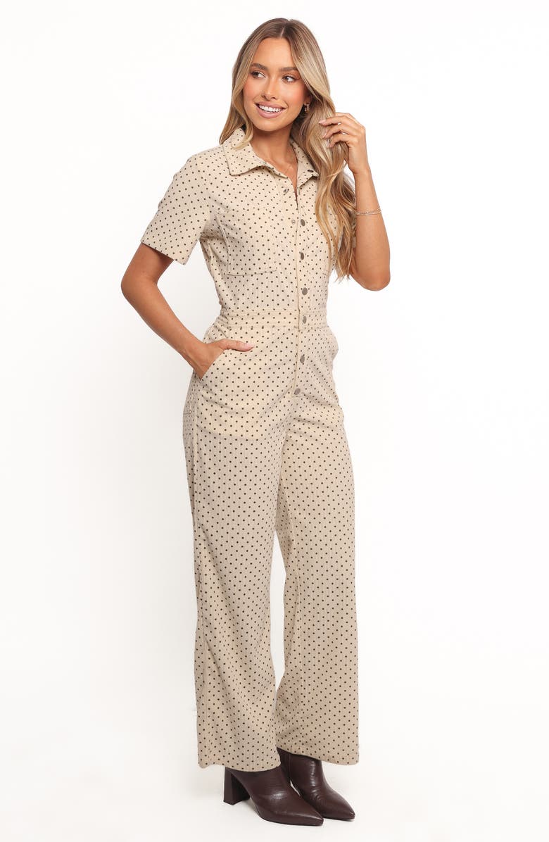 Petal & Pup Mikia Short Sleeve Corduroy Jumpsuit, Alternate, color, Cream Brown