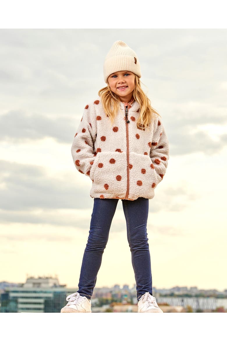 Little Girl's Reversible Soft Fleece Jacket Pinky Brown With Dots, Alternate, color, Cameo Brown