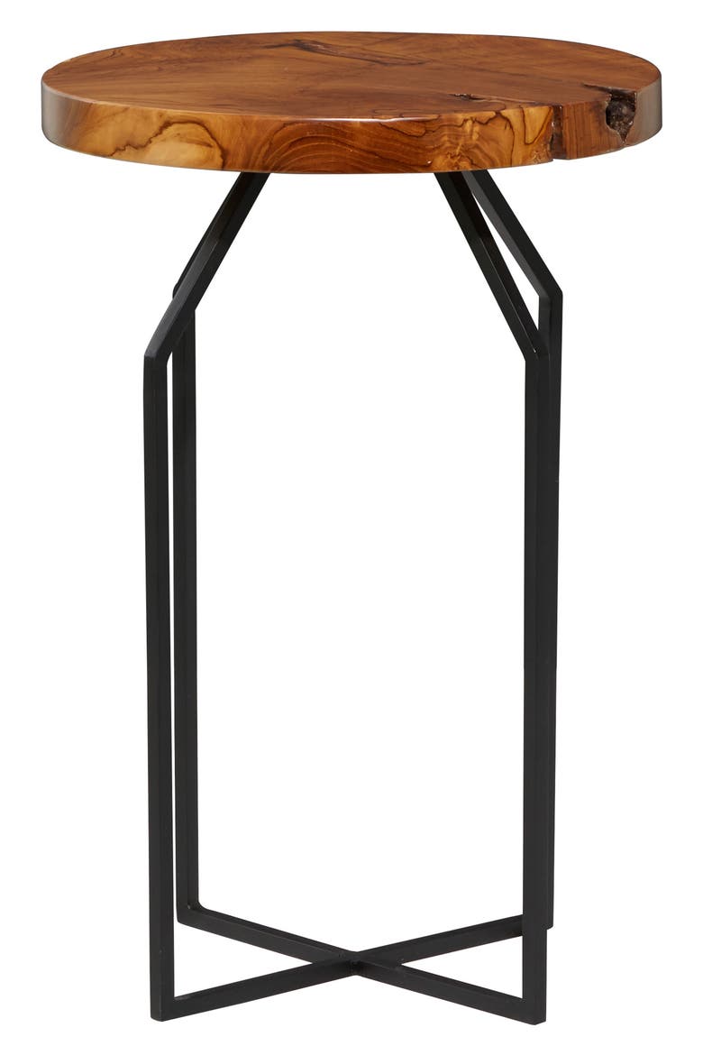 Brown Metal Contemporary Accent Table with Black X-Shaped Base, Alternate, color, BROWN