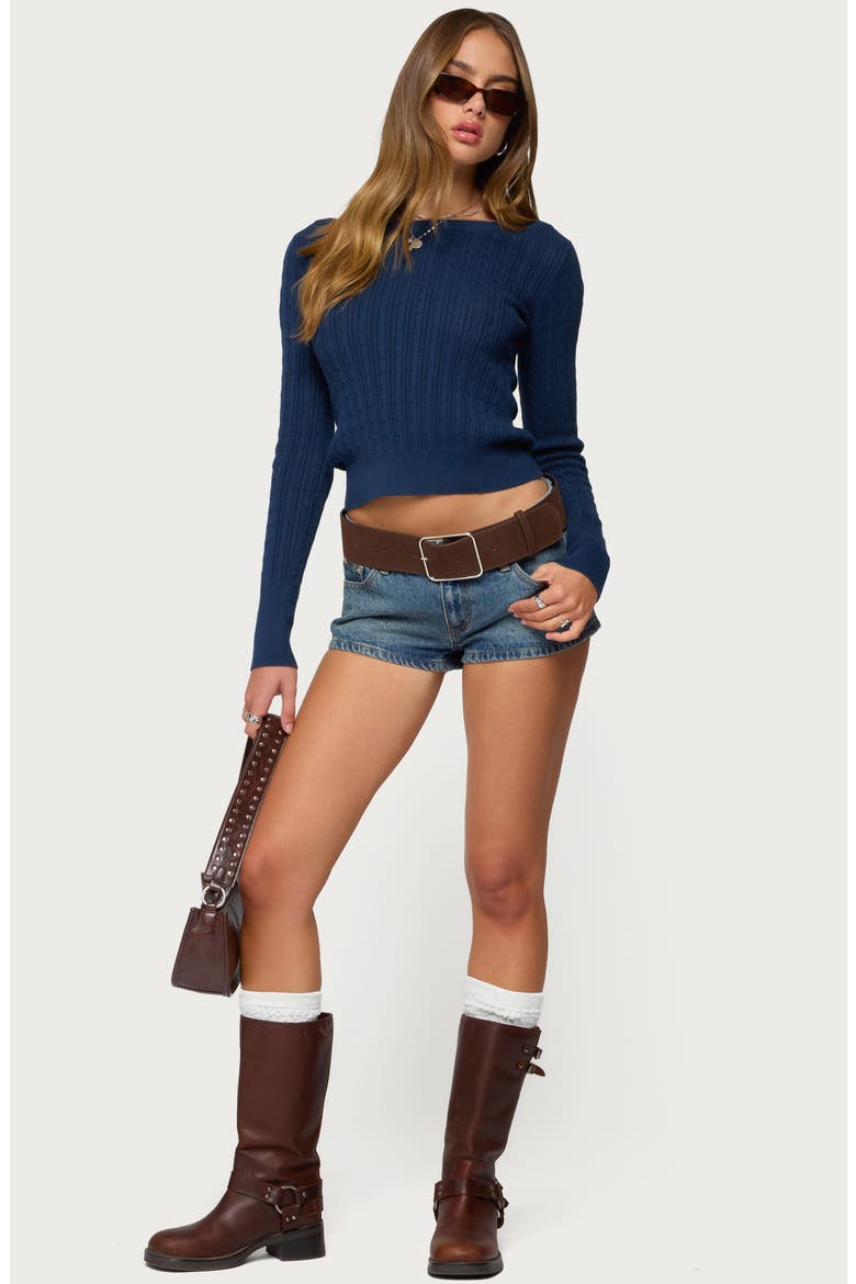 Larah Boat Neck Cable Knit Cotton Sweater, Alternate, color, NAVY
