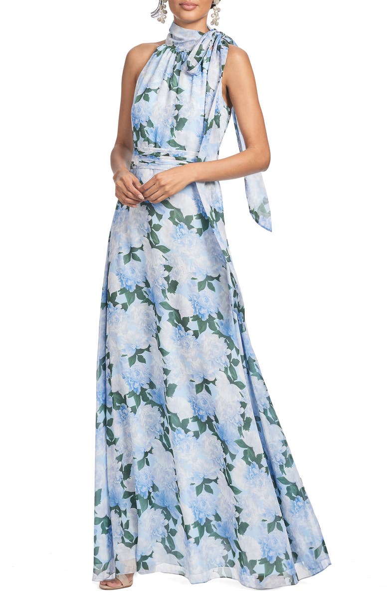 Sachin & Babi Kayla Floral High Neck Gown, Main, color, Glacial Peonies