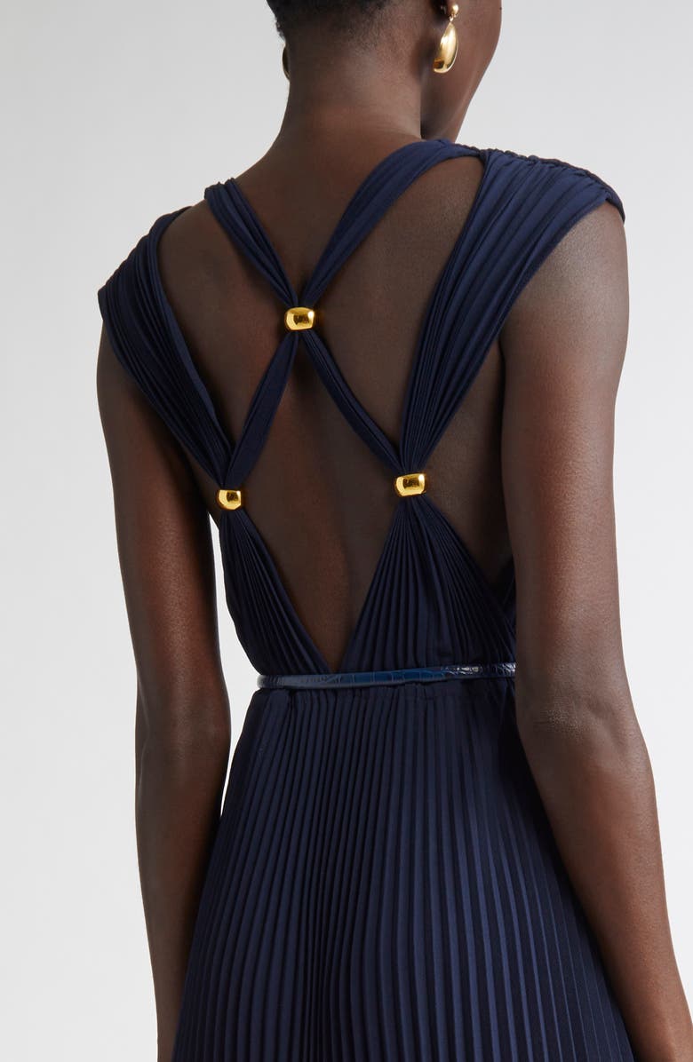 ST. JOHN Emery Pleated Lightweight Crepe Gown, Alternate, color, Navy