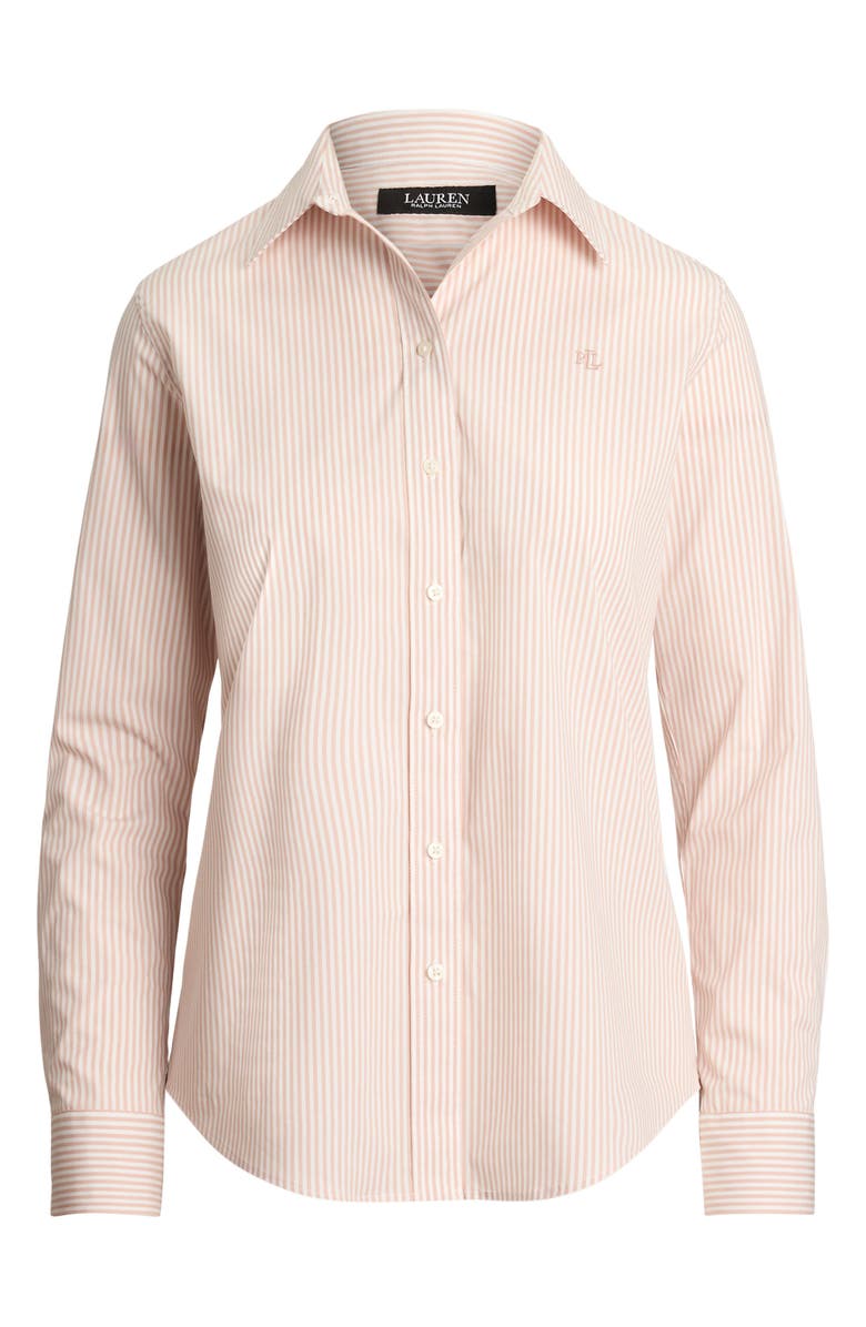 Lauren Ralph Lauren Stripe Stretch Cotton Button-Up Shirt, Alternate, color, Sunrise Blush Pink/ White
