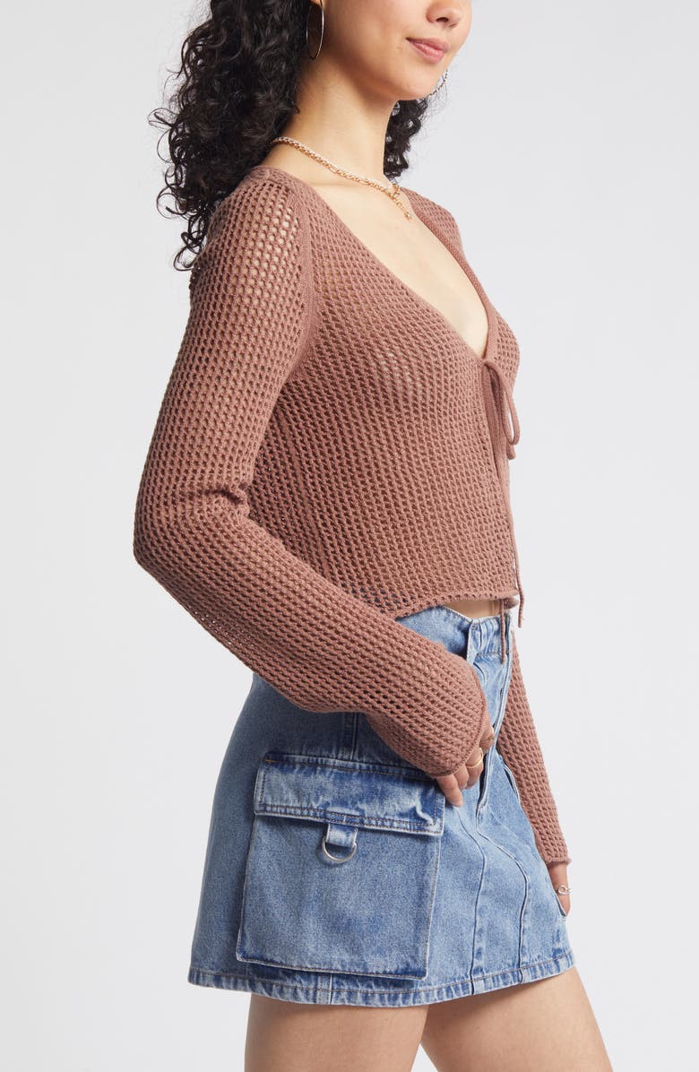 BP. Waffle Stitch Tie Front Cardigan, Alternate, color, 