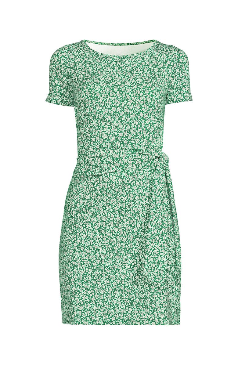 Lands' End Short Sleeve Cotton Modal Wrap Mini Dress, Alternate, color, Vibrant Clover Blossoms