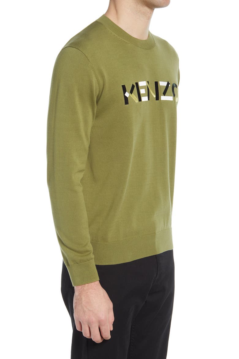 Men's Multico Embroidered Logo Crewneck Sweater, Alternate, color, TAUPE KHAKI