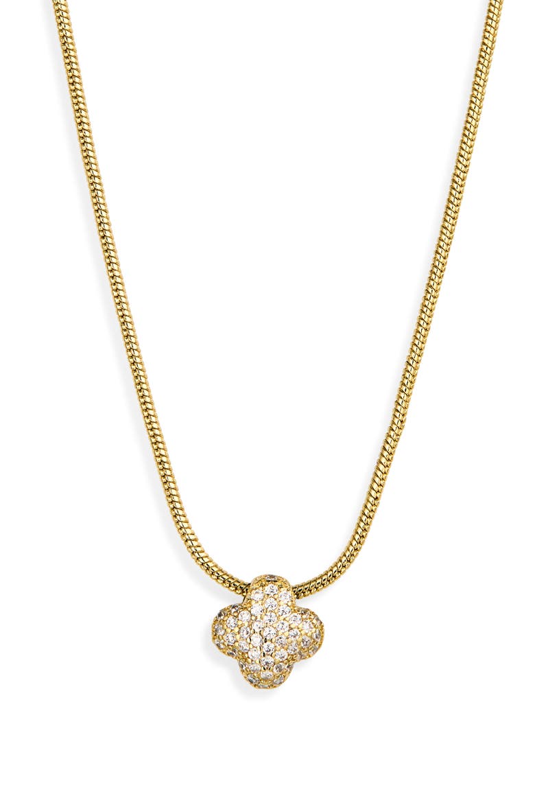 Pavé Bubble Clover Pendant Necklace, Main, color, GOLD
