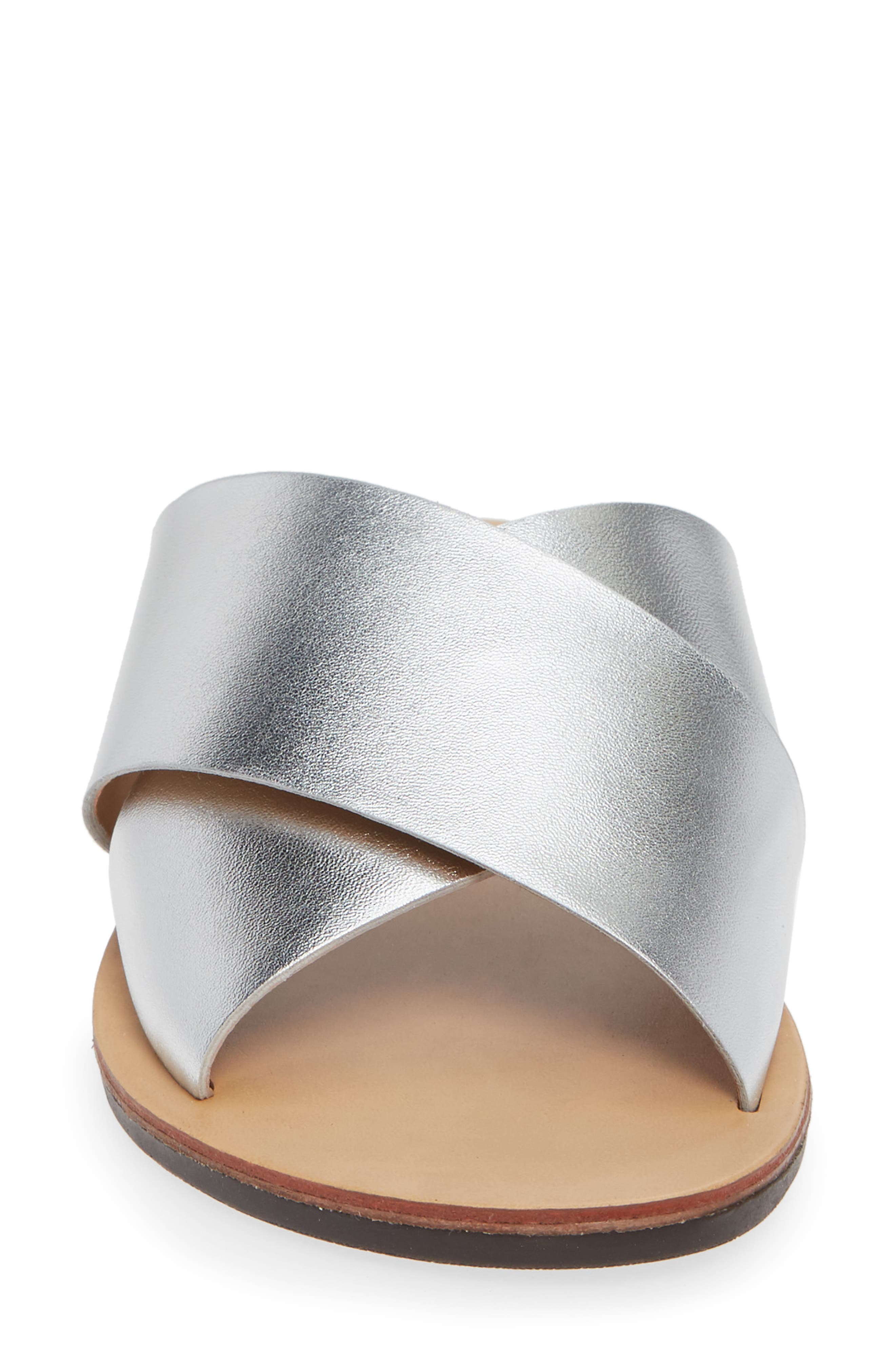 Twist Cross Strap Sandal, Alternate, color, SILVER FAUX LEATHER