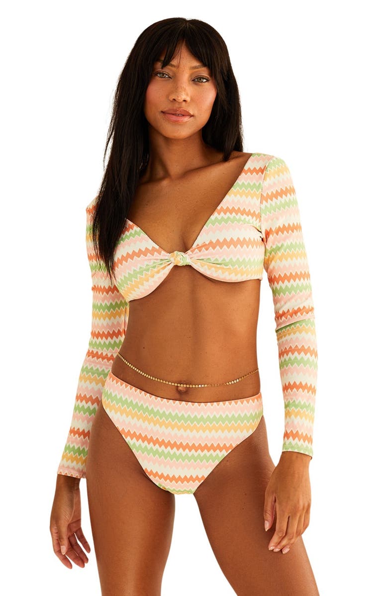 Dippin Daisys Bianca Long Sleeve Bikini Top, Main, color, Hang Ten Stripe