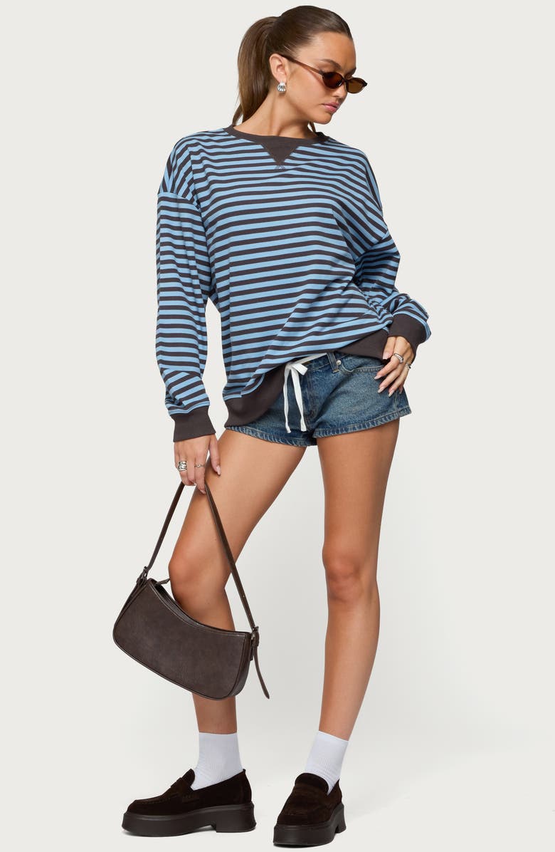 EDIKTED Onda Stripe Oversize Sweatshirt, Alternate, color, Blue
