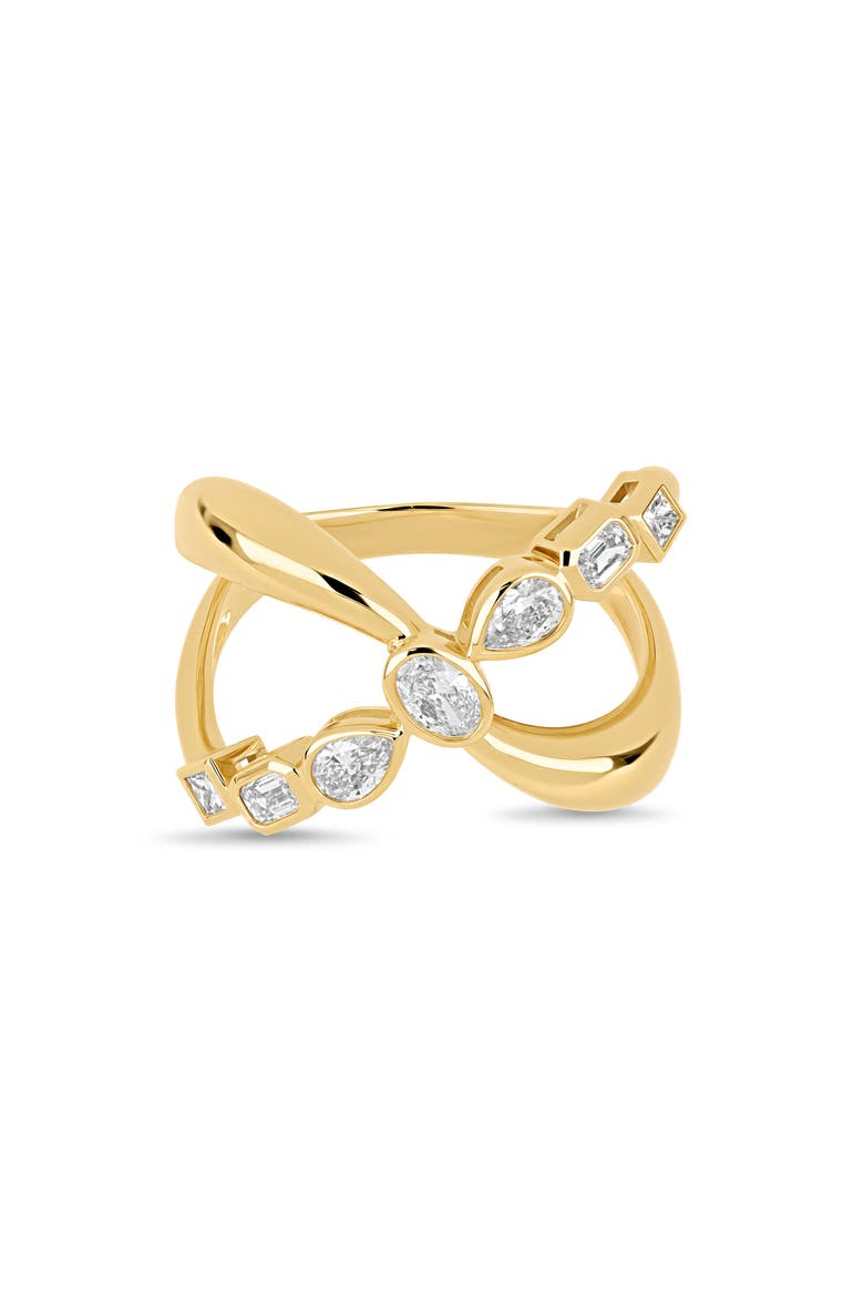 18K Gold Maya Natural Diamond Crossover Statement Ring, Alternate, color, 18K YELLOW GOLD/ DIAMOND