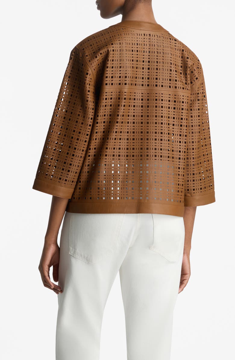 St. John Collection Laser Cut Leather Jacket, Alternate, color, 