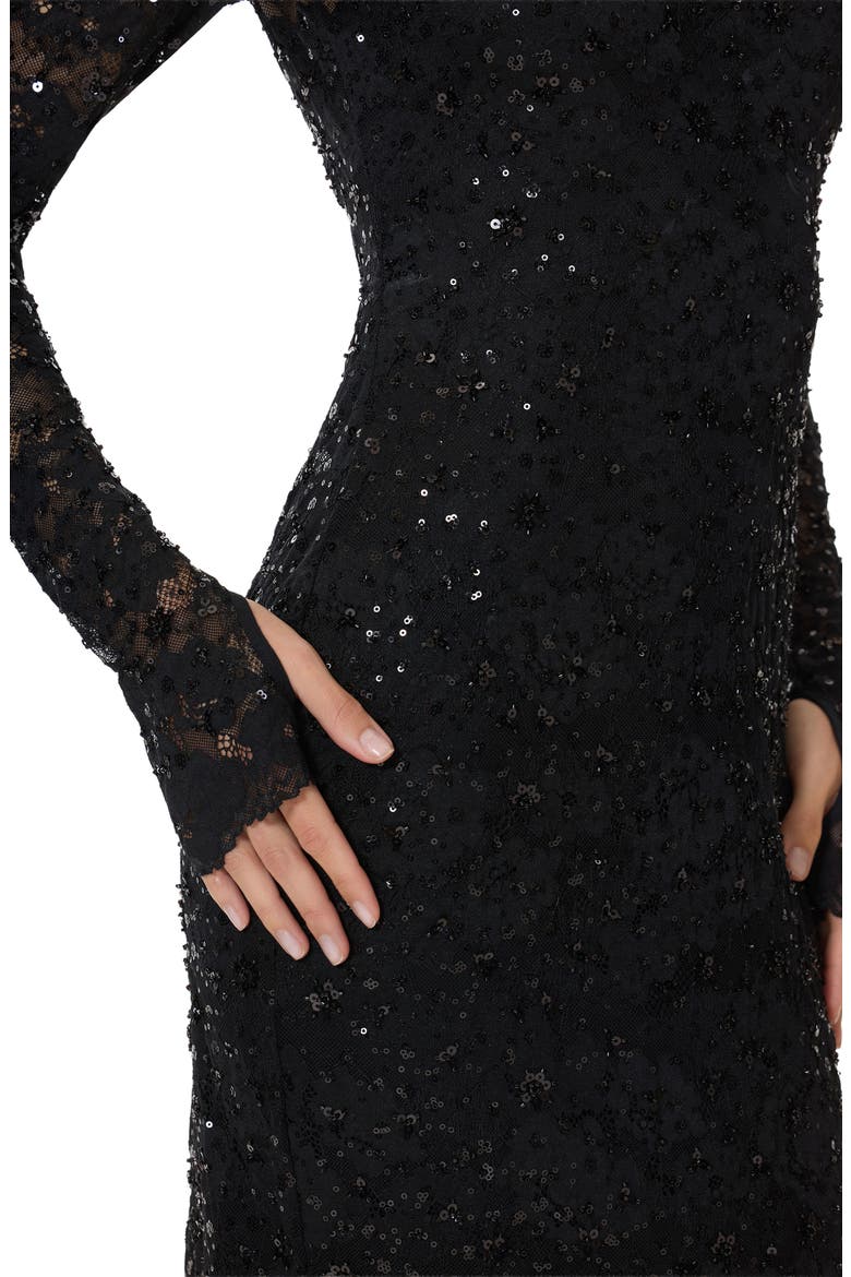 Shailene Lace Long Sleeve Midi Dress, Alternate, color, NOIR