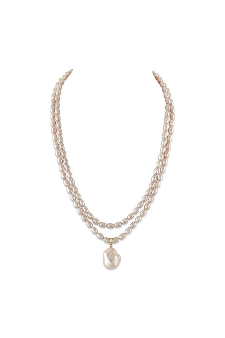 4.5-5.0mm Oval White Freshwater Pearl Double Strand Necklace, Main, color, Yellow Gold Fill