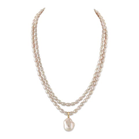 4.5-5.0mm Oval White Freshwater Pearl Double Strand Necklace