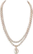 The Pearl Source 4.5-5.0mm Oval White Freshwater Pearl Double Strand Necklace