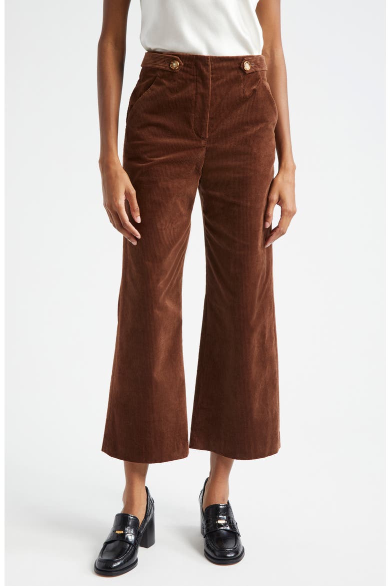Brynleigh Crop Stretch Cotton Corduroy Pants, Main, color, DARK COCOA