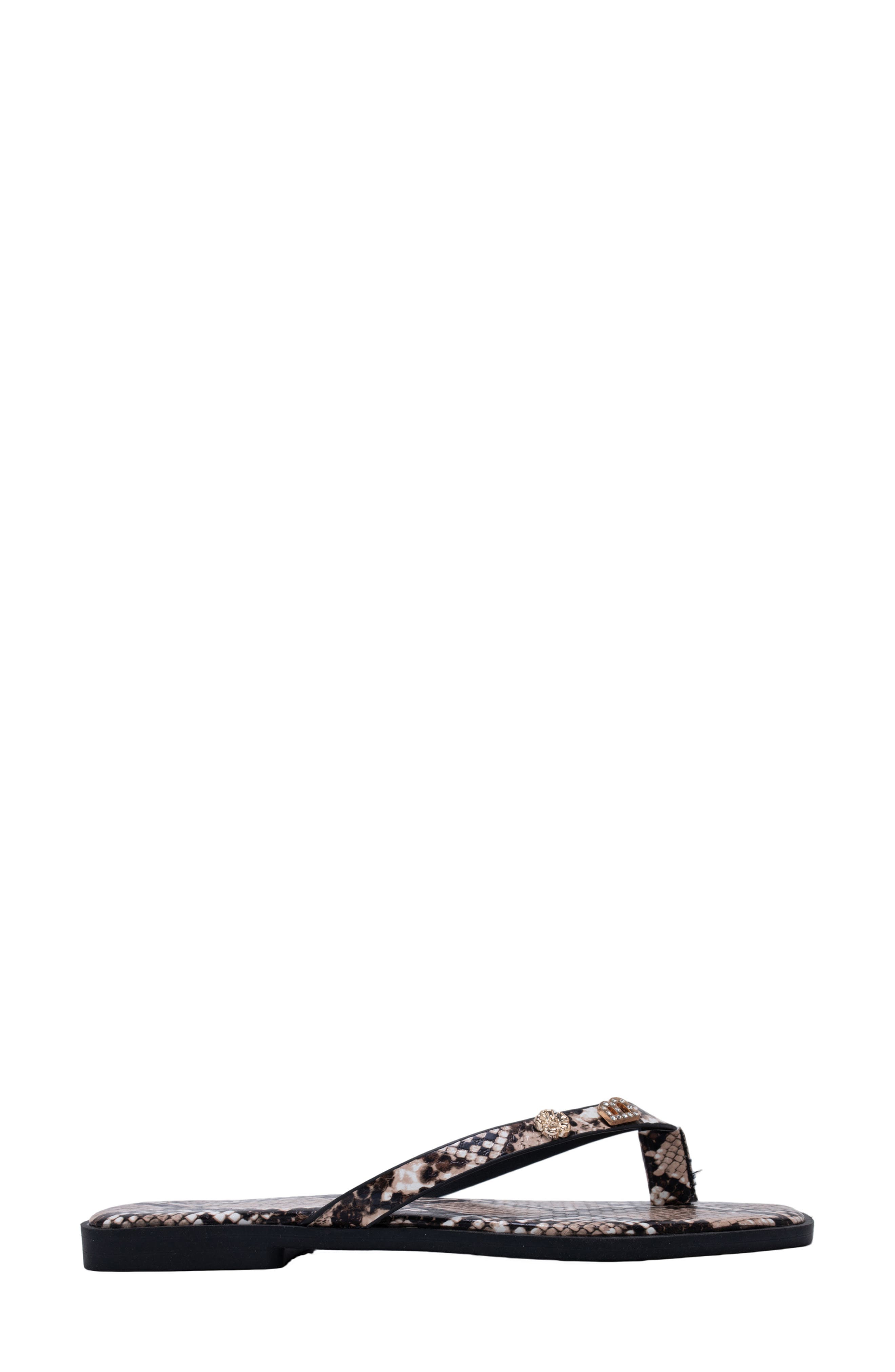 bebe Python Embossed Thong Sandal, Alternate, color, Black Multi