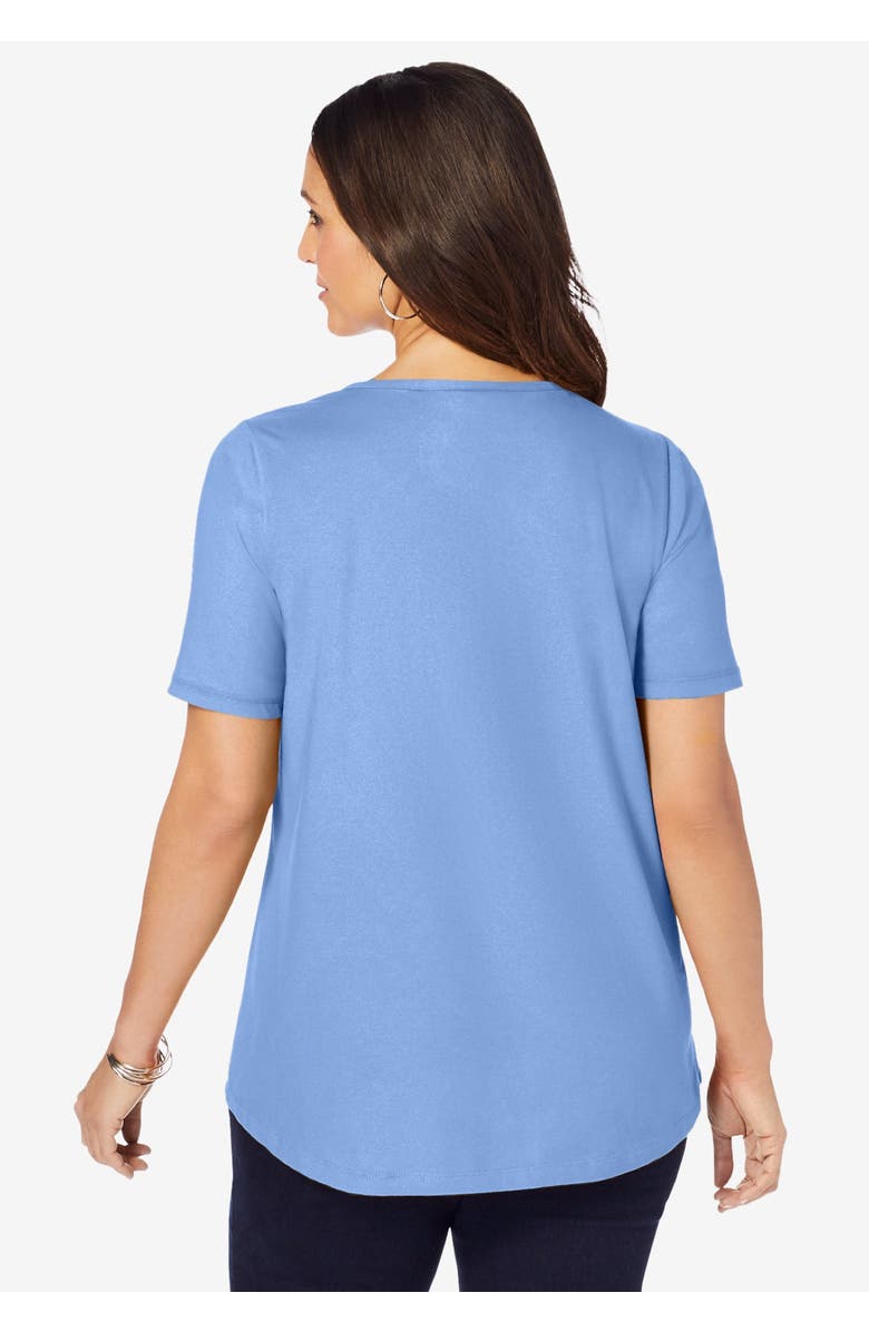 Jessica London Stretch Cotton Crisscross Strap Tee, Alternate, color, White Palm