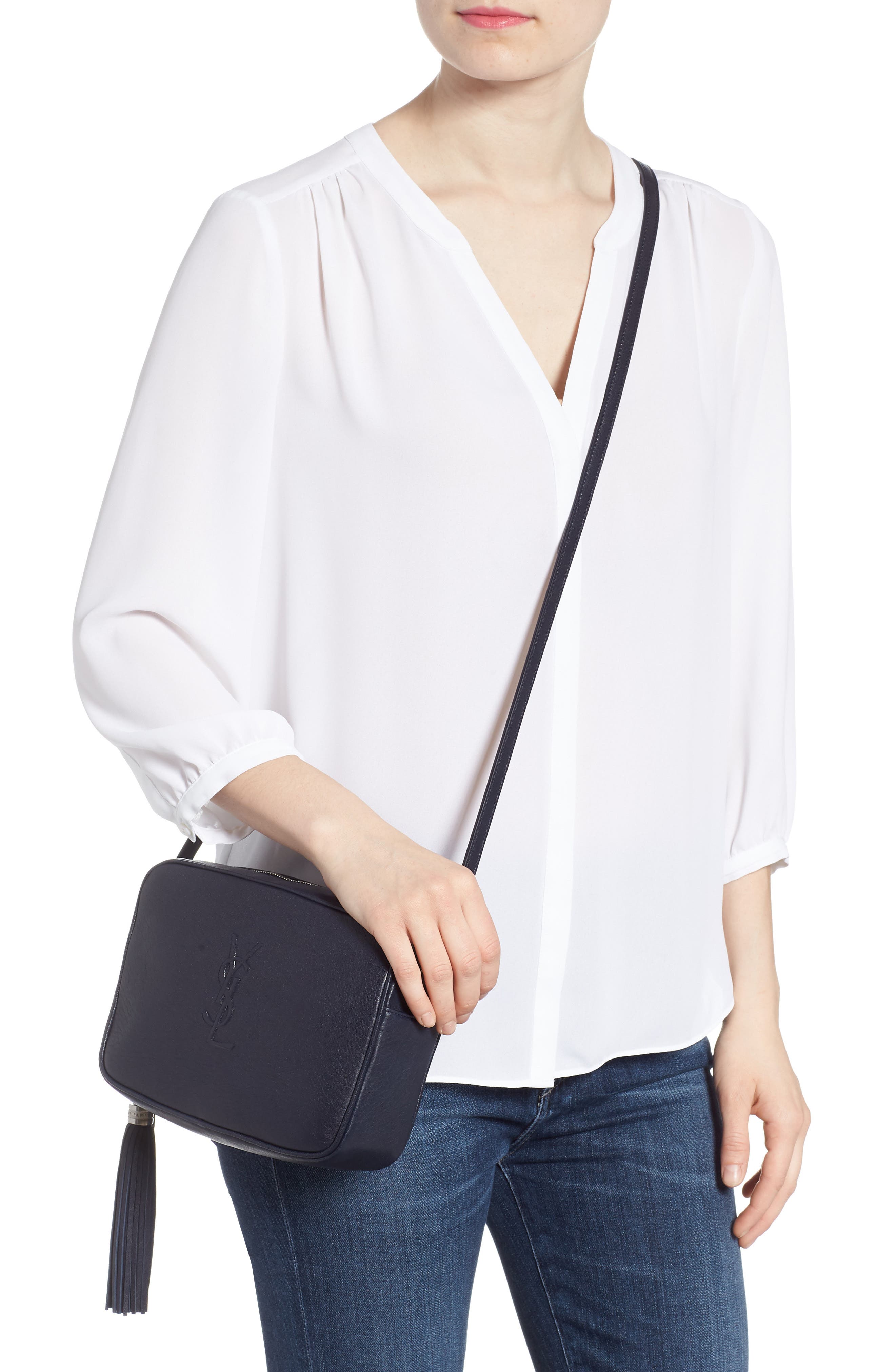 Small Mono Leather Camera Bag, Alternate, color, DEEP MARINE