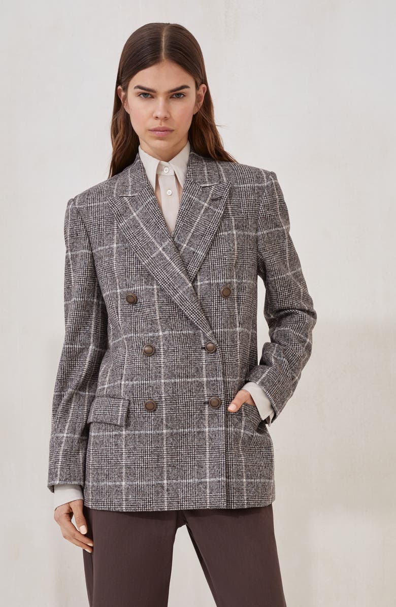 Brunello Cucinelli Prince of Wales blazer, Alternate, color, Brown