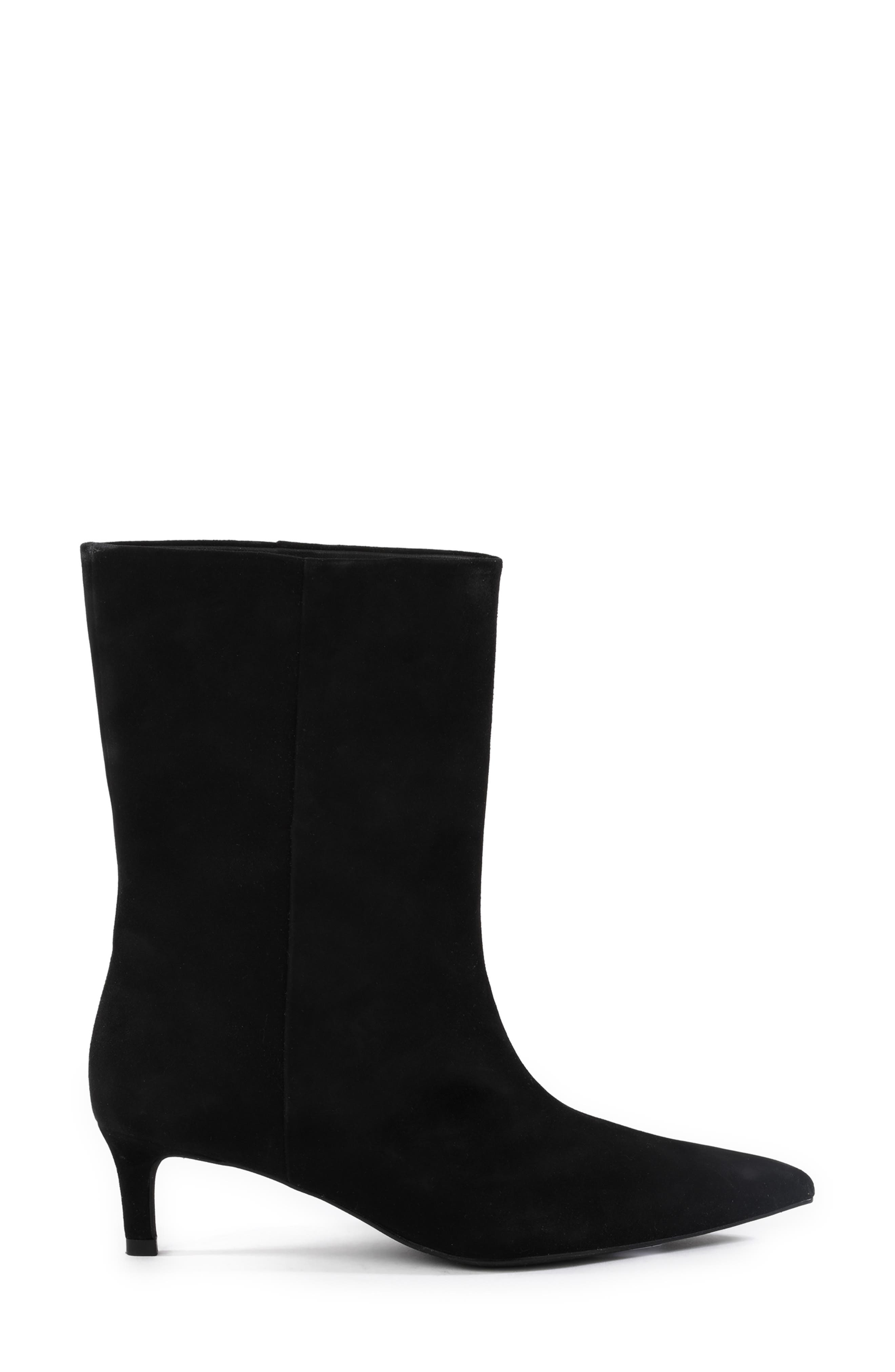 Seychelles Game Changer Pointed Toe Kitten Heel Boot, Alternate, color, Black Suede