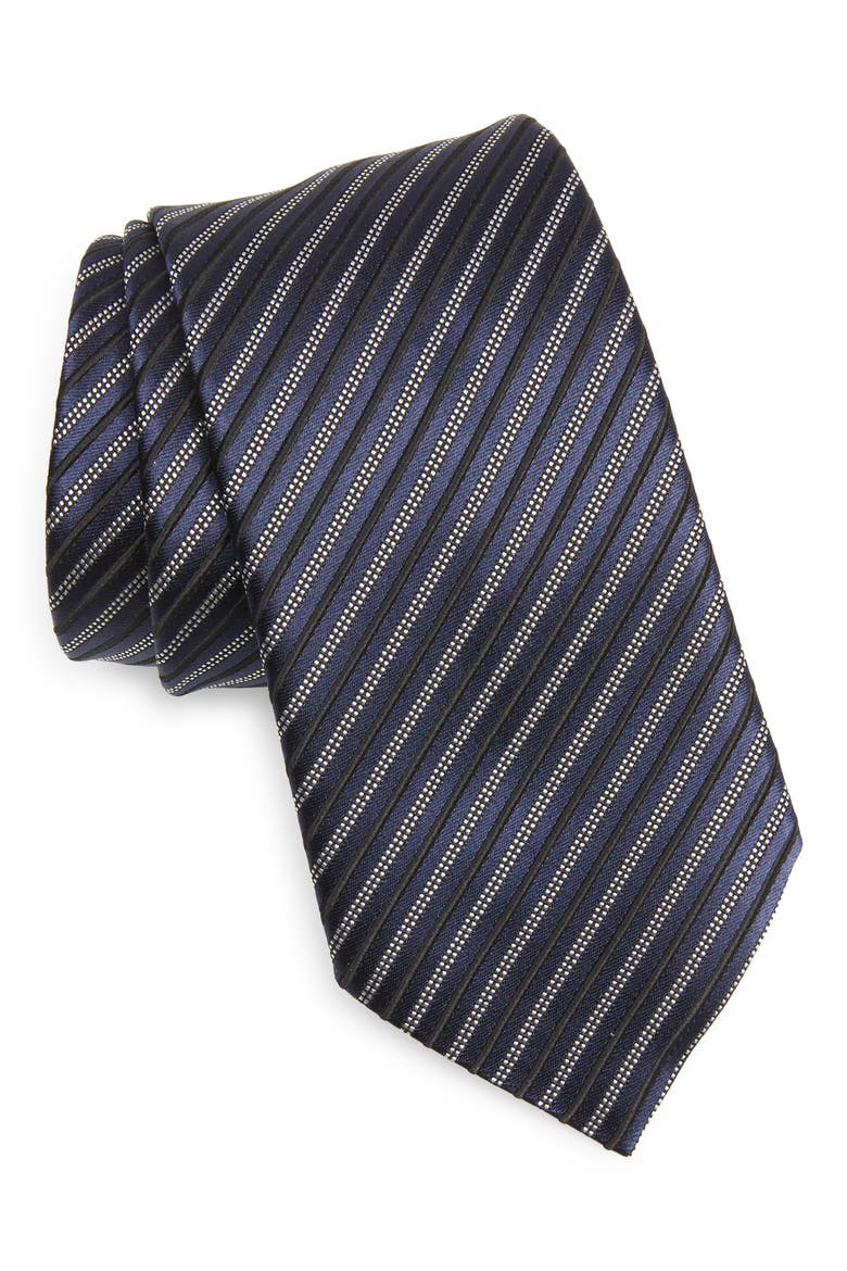 Rasi Stripe Silk Tie, Main, color, NAVY BLUE
