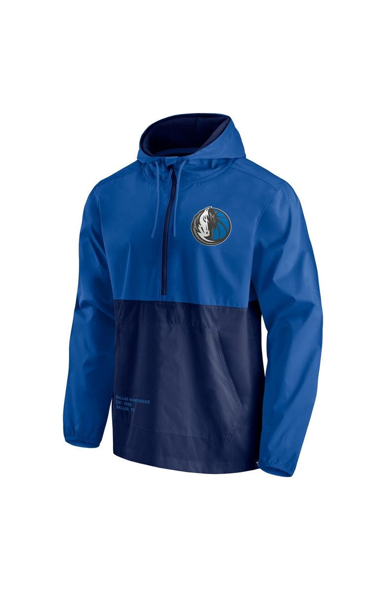 FANATICS Men's Fanatics Branded Blue/Navy Dallas Mavericks Anorak Block Party Windbreaker Half-Zip Hoodie Jacket, Alternate, color, 