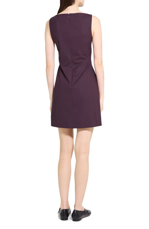 Theory Boat Neck Stretch Wool Minidress In Purple