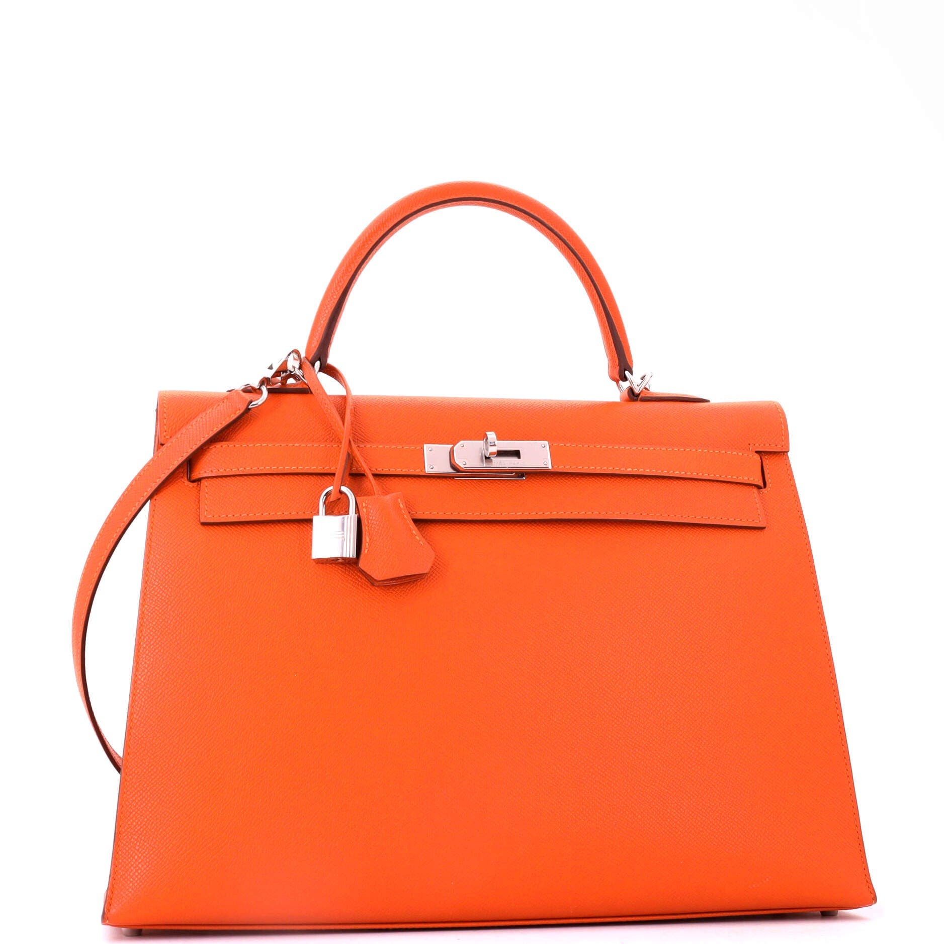 Pre-Owned Hermes Kelly Handbag Orange Epsom with Palladium Hardware 35, Alternate, color, Feu