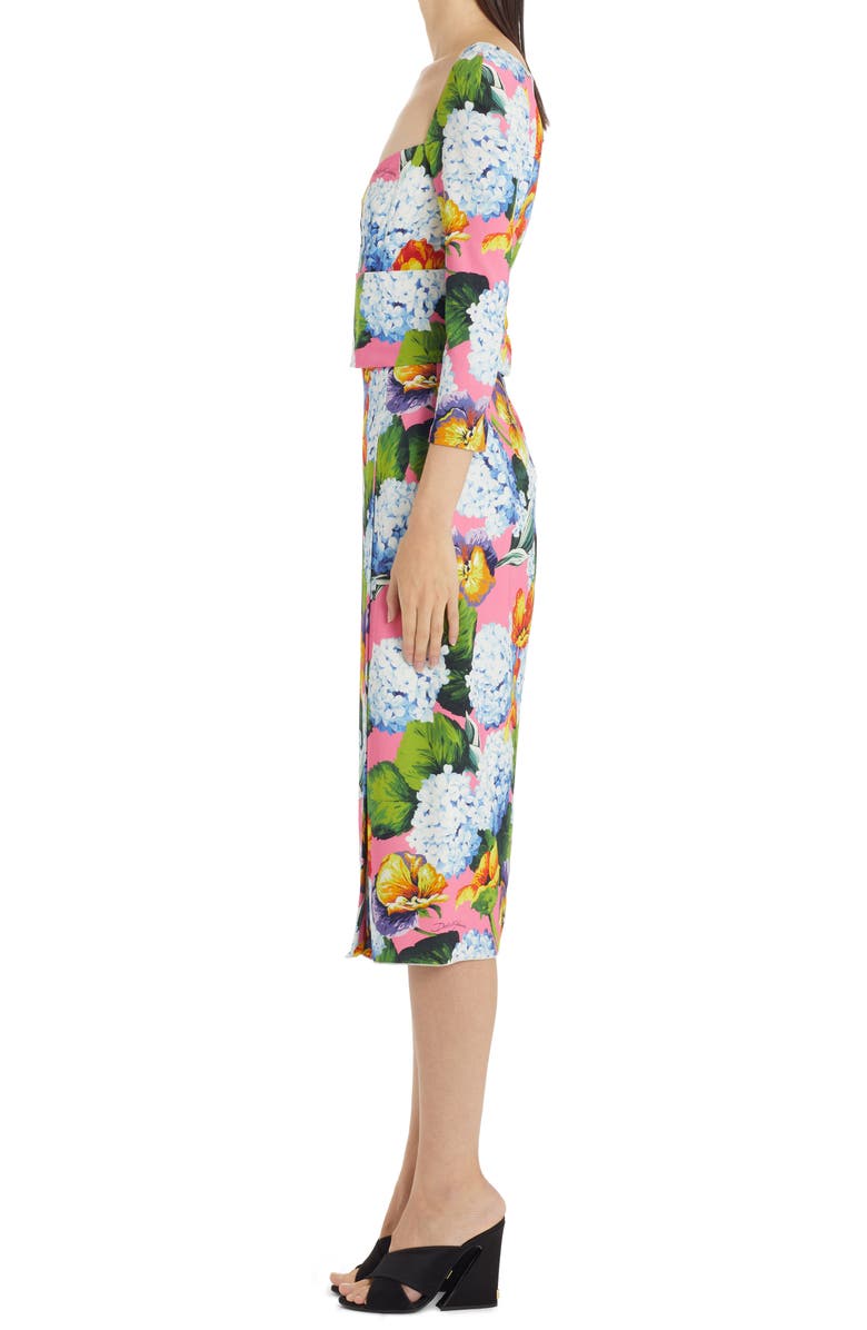 Dolce&Gabbana Hydrangea Print Long Sleeve Cady Midi Dress, Alternate, color, 