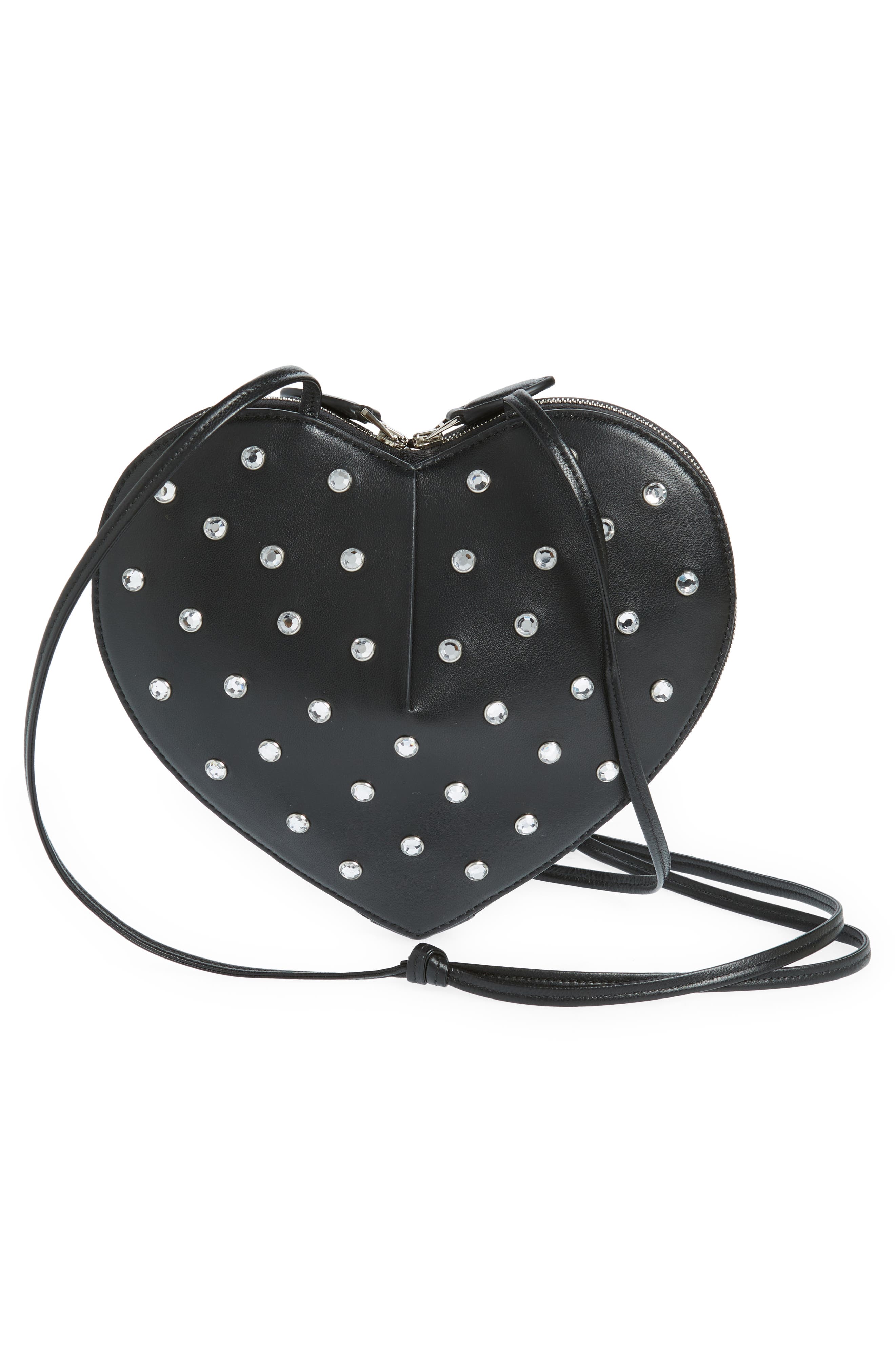 Alaïa Le Coeur Crystal Embellished Lambskin Leather Crossbody Bag, Alternate, color, 