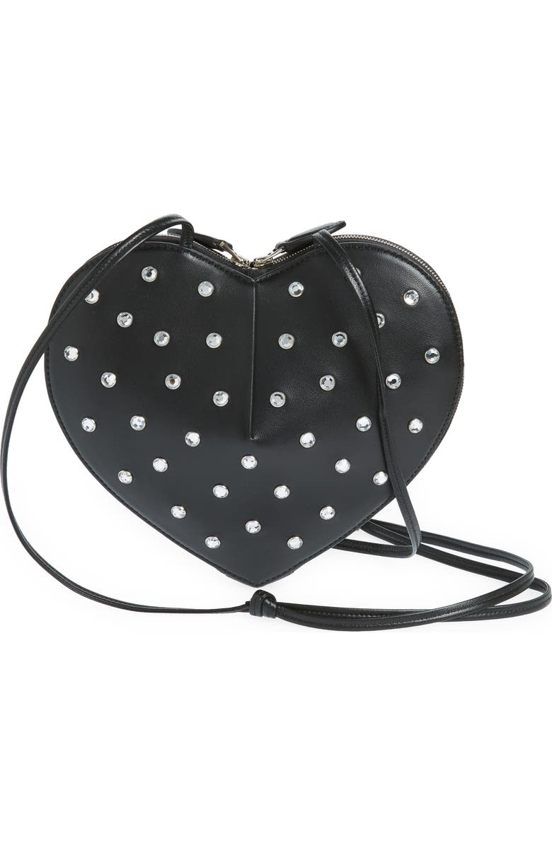 Alaïa Le Coeur Crystal Embellished Lambskin Leather Crossbody Bag, Alternate, color,