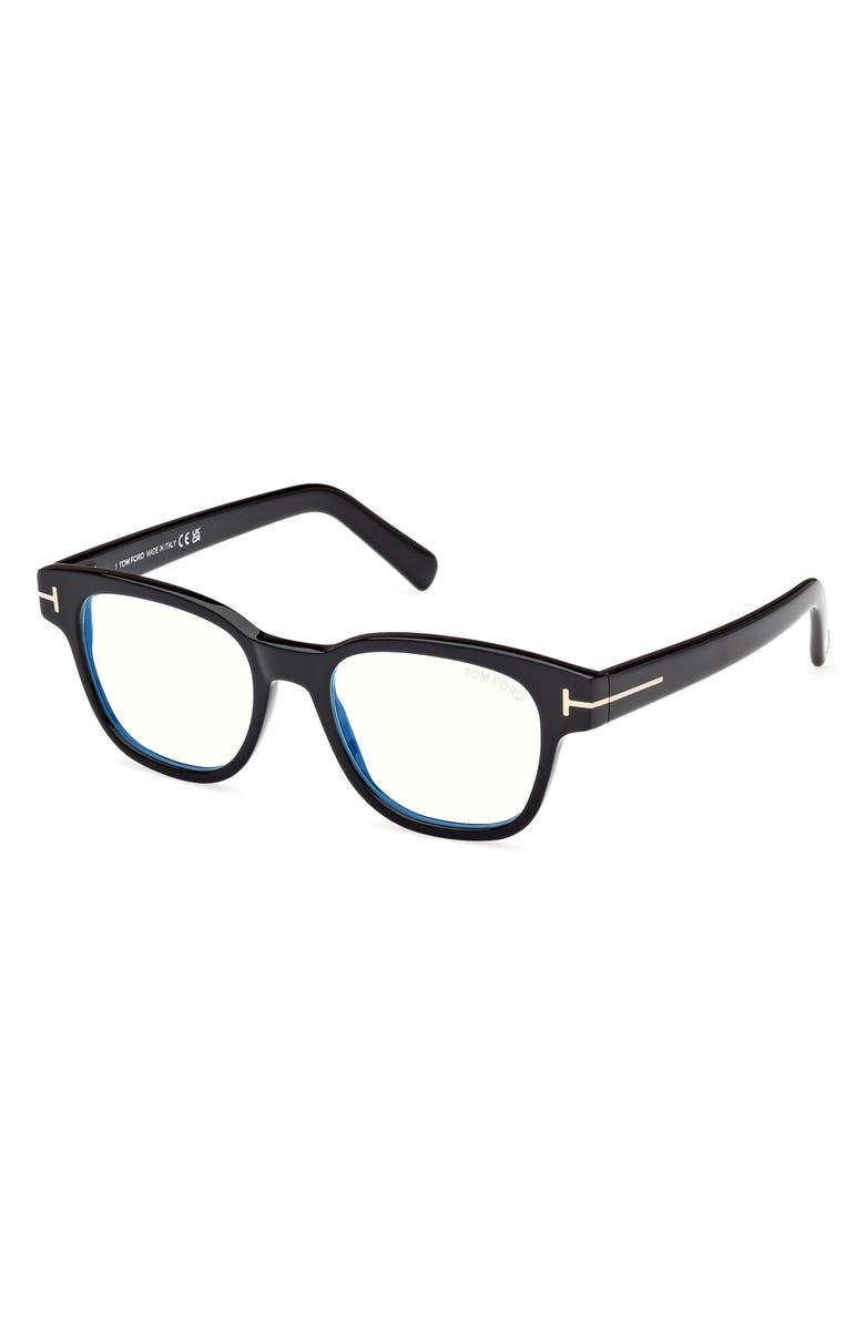 TOM FORD 50mm Square Blue Light Blocking Glasses, Alternate, color, Black Eco / T Logo
