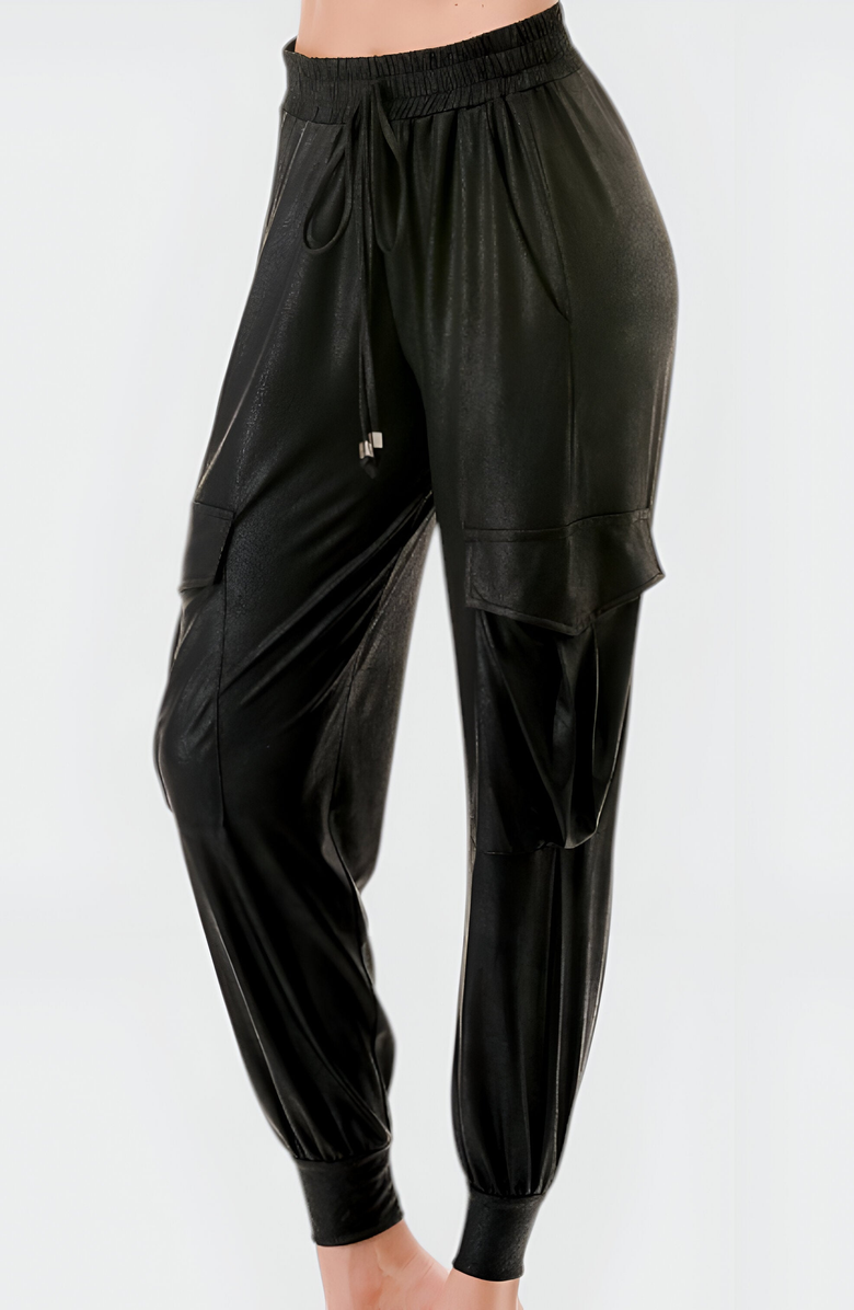 Modenaire Faux Leather Cargo Drawstring Jogger Pants, Alternate, color, 