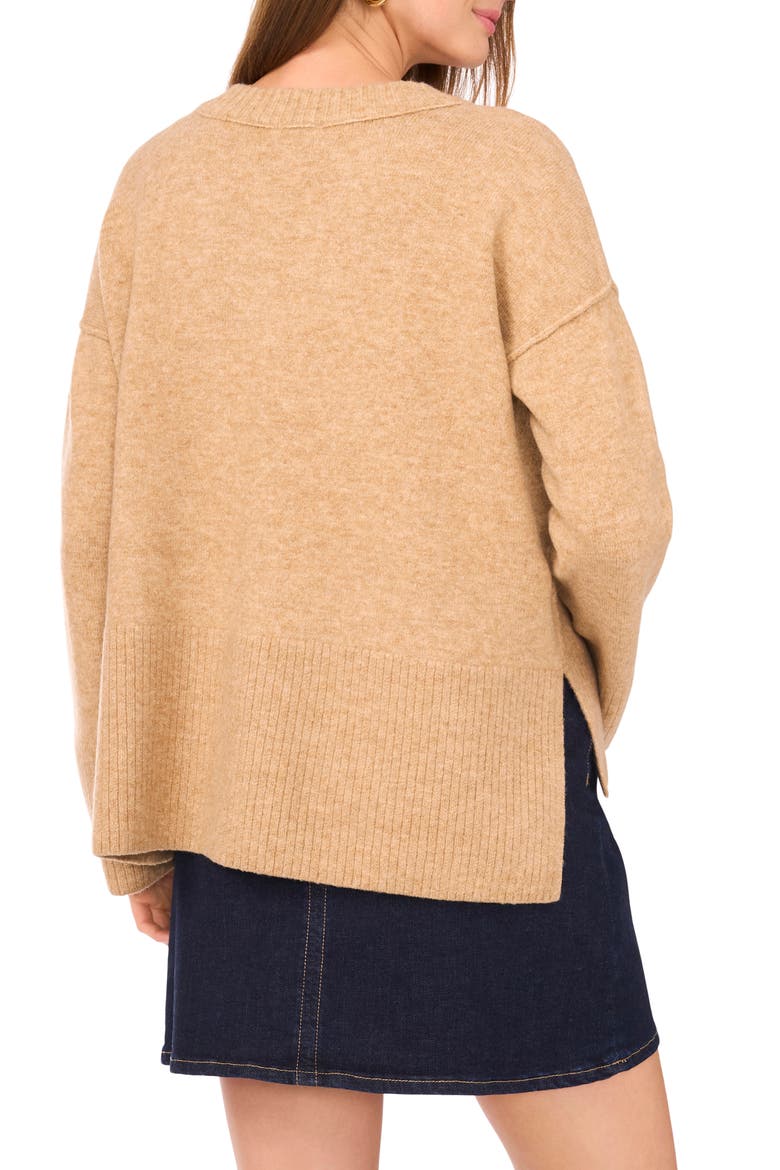 High-Low V-Neck Sweater, Alternate, color, LATTE HEATHER