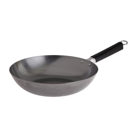 Uncoated Carbon Steel Stir Fry Pan with Phenolic Handle, 12-Inch