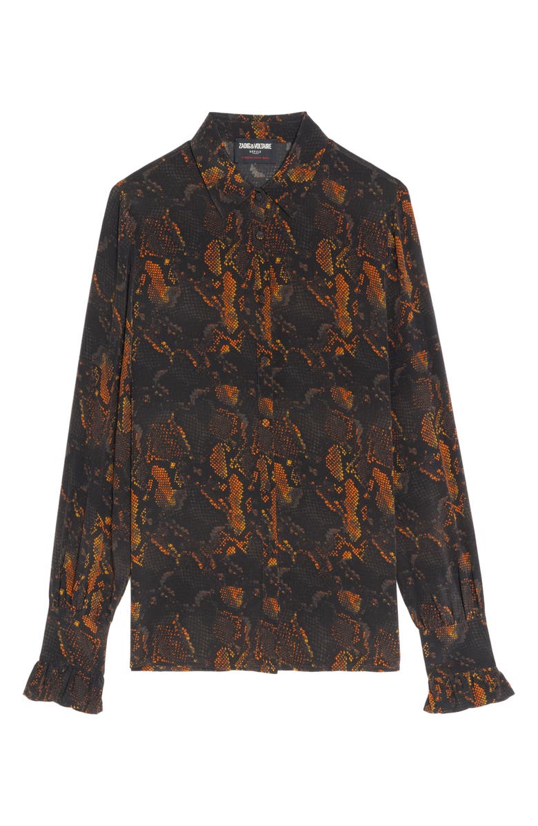 Zadig & Voltaire Thely Python Print Silk Button-Up Shirt, Alternate, color, Black