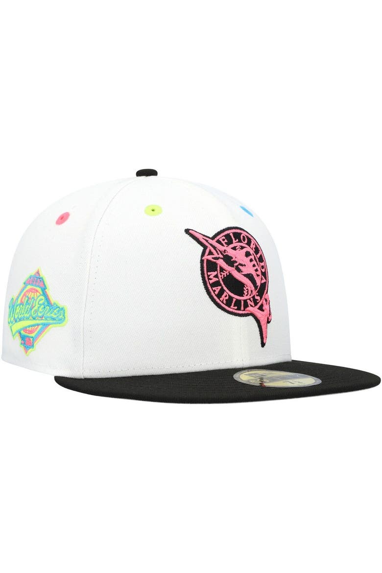 Men's New Era White Florida Marlins Cooperstown Collection Neon Eye 59FIFTY Fitted Hat, Main, color, White