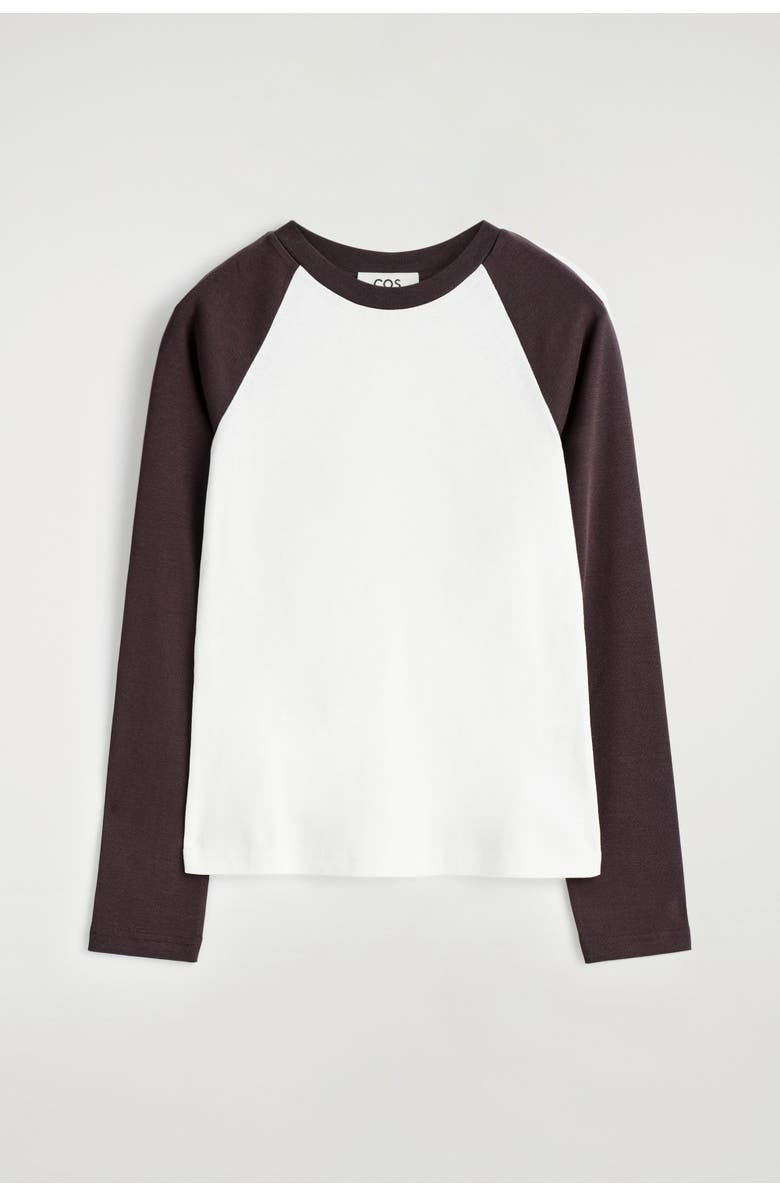 COS Contrast-Sleeve T-Shirt, Alternate, color, White / Brown