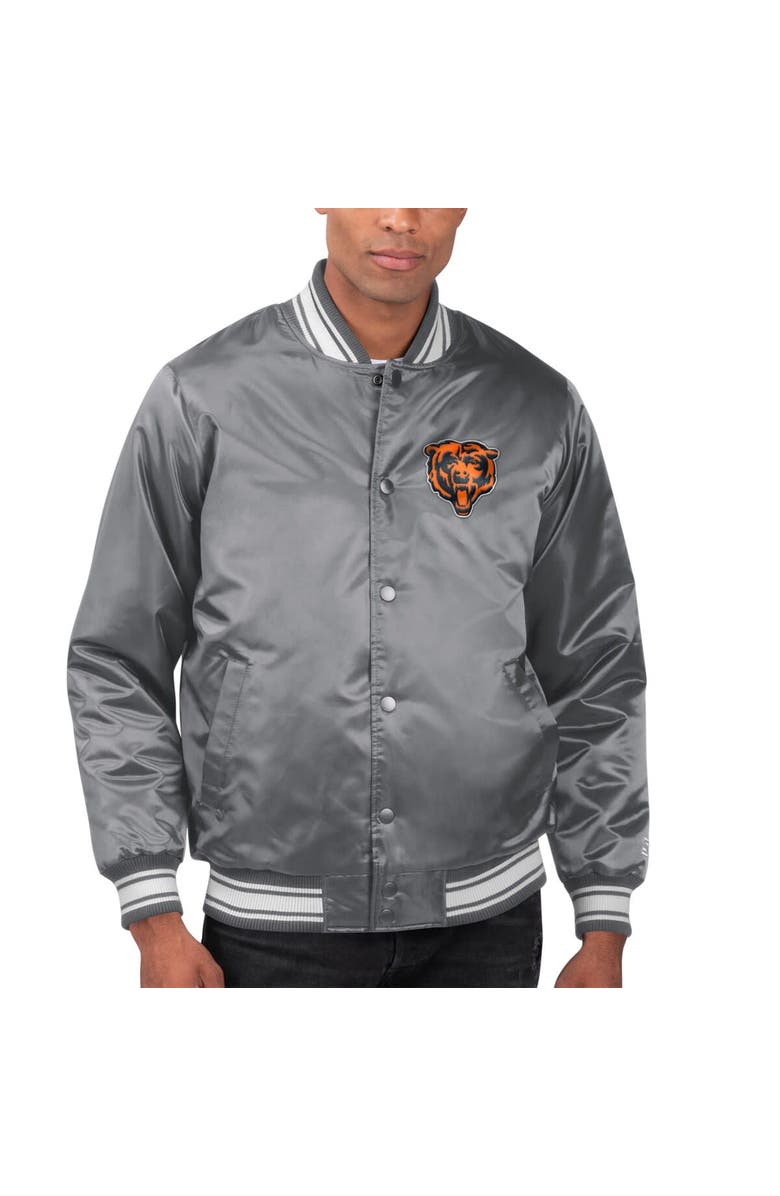 STARTER Men's Starter Navy Chicago Bears Locker Room Satin Varsity Full-Snap Jacket, Main, color, 