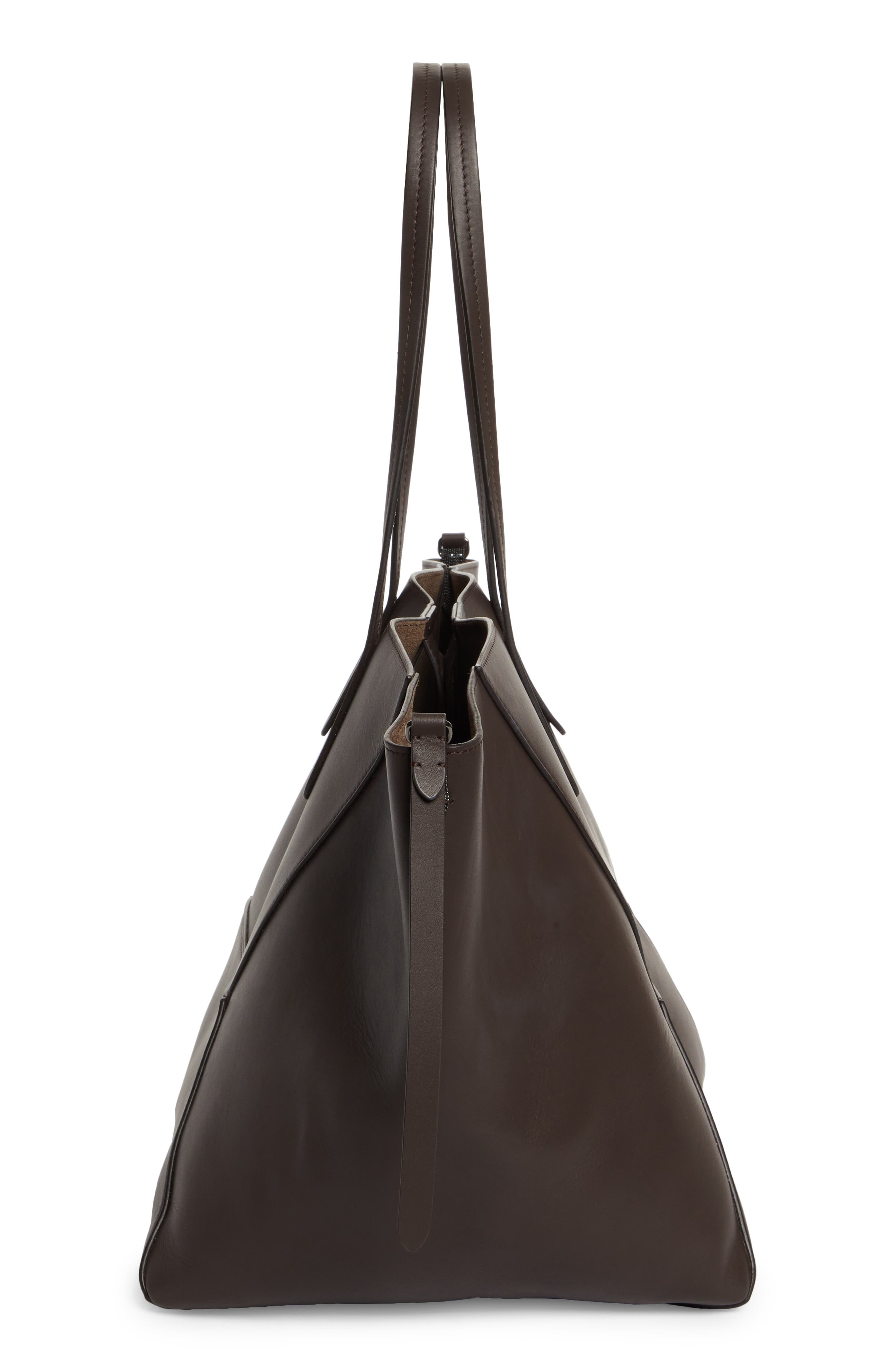 Brunello Cucinelli Monili Trim Leather Tote, Alternate, color, 