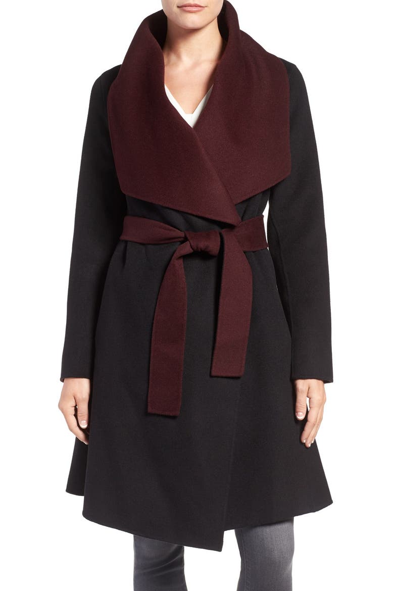 Reversible Double Face Wrap Coat, Main, color, BLACK/ BORDEAUX